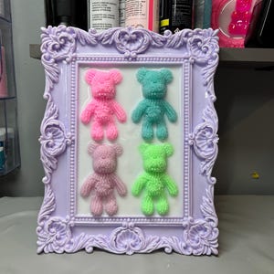 Giant Gummy Bear Wall Art, 3D Pop Art, Neon Resin Art, Candy Art, Pop Art Decor, Kids Nursery Decor, Handmade Lavender Glossy Frame