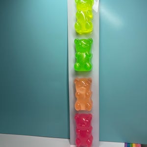 Vertical Glitter Neon Rainbow Resin Gummy Bears, 3D Pop Art wall art, Nursery Room Decor, Candy Art, Wall Hanging