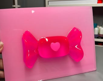 Neon Pink Resin Candy Wall Art, 3D Pop Art Candy Sculpture, Cute Pink Nursery Decor, Kawaii Wall Decor, One of a Kind Pop Art Gift