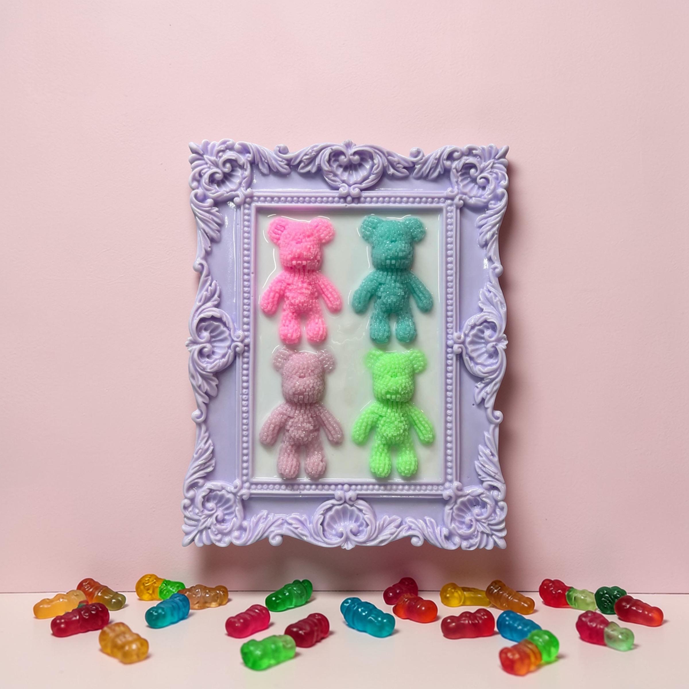 Handmade Resin Gummy Bear Wall Art – Textured Candy Pop Art Frame