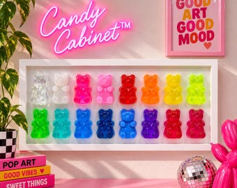 Regenbogen-Gummibärchen-Wandskulptur, farbenfrohe Pop-Art aus Kunstharz, 3D-Süßigkeitenkunst, Sammlerstück aus der Candy Cabinet™-Kollektion