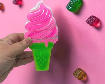 XL Schmelzeis Pop Art Dekor Neon Pink, Resin Skulptur, Candy Art