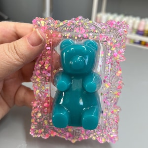 Gummy Bear Wall Art, Teal Blue, 3D Pop Art, Neon Resin Art, Candy Art, Pop Art Decor, Kids Nursery Decor, Confetti Glitter Frame
