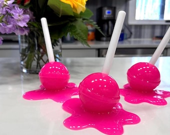 Melting Lollipop Extra Large Pop Art Decor Neon Bubblegum Pink, Resin Sculpture, Candy Art