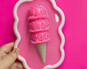 Candy Cabinet™ Pink Ice Cream Wall Art | 3D Resin Ice Cream Sculpture | Fake Food Pop Art |Dopamine Decor |Kawaii Pink Wall Hanging Handmade