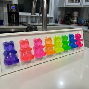 Extra Large Neon Rainbow Resin Gummy Bears II, 3D Pop Art wall art, Nursery Room Decor, Candy Art, Wall Hanging