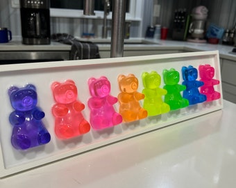 Neon Rainbow Gummy Bear Wall Art: 3D Pop Candy Decor