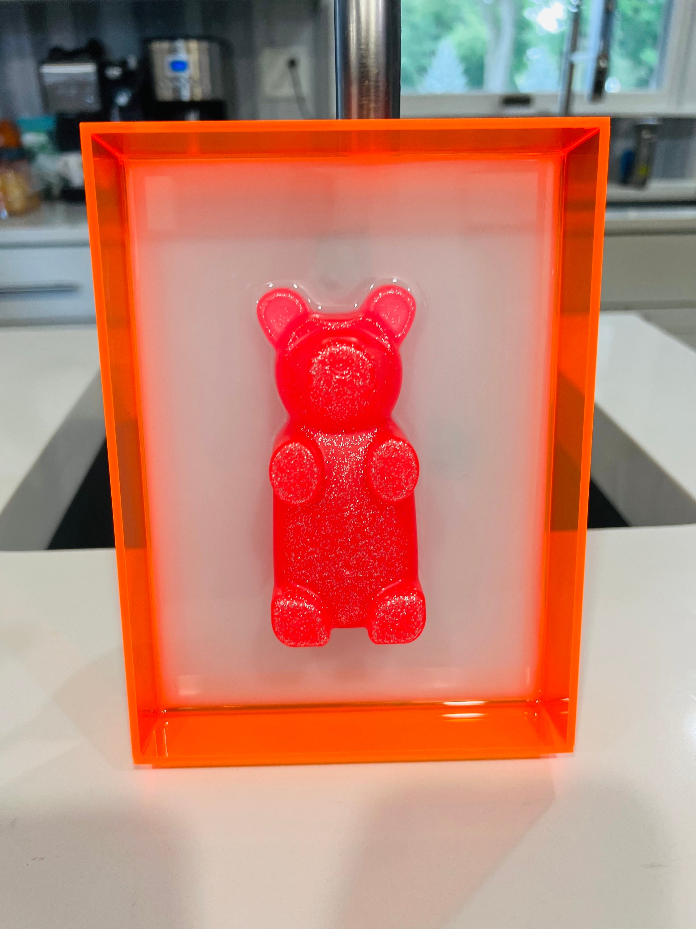 Giant Gummy Bear Wall Art, Hot Pink, 3D Pop Art, Neon Resin Art - Main Image