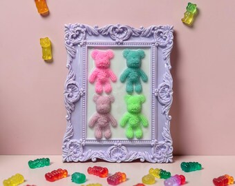 Handmade Resin Gummy Bear Wall Art – Textured Candy Pop Art Frame