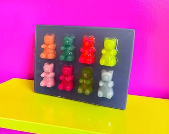 Candy Cabinet™-muurkunst regenboog gummybeer | Handgemaakte harspop-art | Kleurrijk kawaii-decor | Grillige snoepkunst | Kwekerij- en galerijmuur