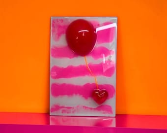 3D Balloon & Heart Pop Art Wall Sculpture | Resin Wall Art | Candy Color Contemporary Art | Modern Pop Art Decor | 12x8” Original Artwork