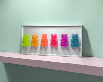 Candy Cabinet™ Jumbo Rainbow Gummy Bear Wall Sculpture – Handmade Resin Pop Art – 24x12” Statement Piece