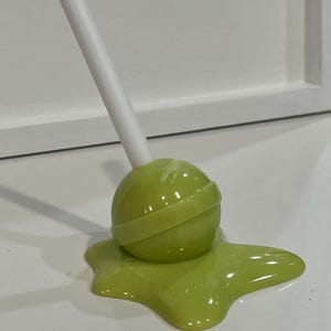 Large Melting Lollipop Pop Art Decor Moss Lime Green, Resin Sculpture, Candy Art