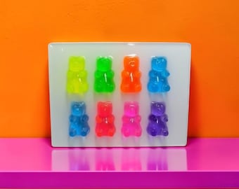 Rainbow Gummy Bear Wall Art, Dopamine Decor, Resin Pop Art Candy Sculpture, Colorful Kawaii Wall Hanging, Modern Maximalist Decor