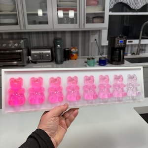 Pink Ombre Gummy Bear Resin Wall Art: 3D Pop Art Decor, Nursery Kids Room Decor, Fun Dopamine Apartment Wall Decor, Fake Candy