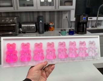 Roze ombre gummibeer hars kunst aan de muur: 3D popart decor, decor kinderkamer, kinderkamer decor, leuke dopamine appartement muur decor, nep snoep