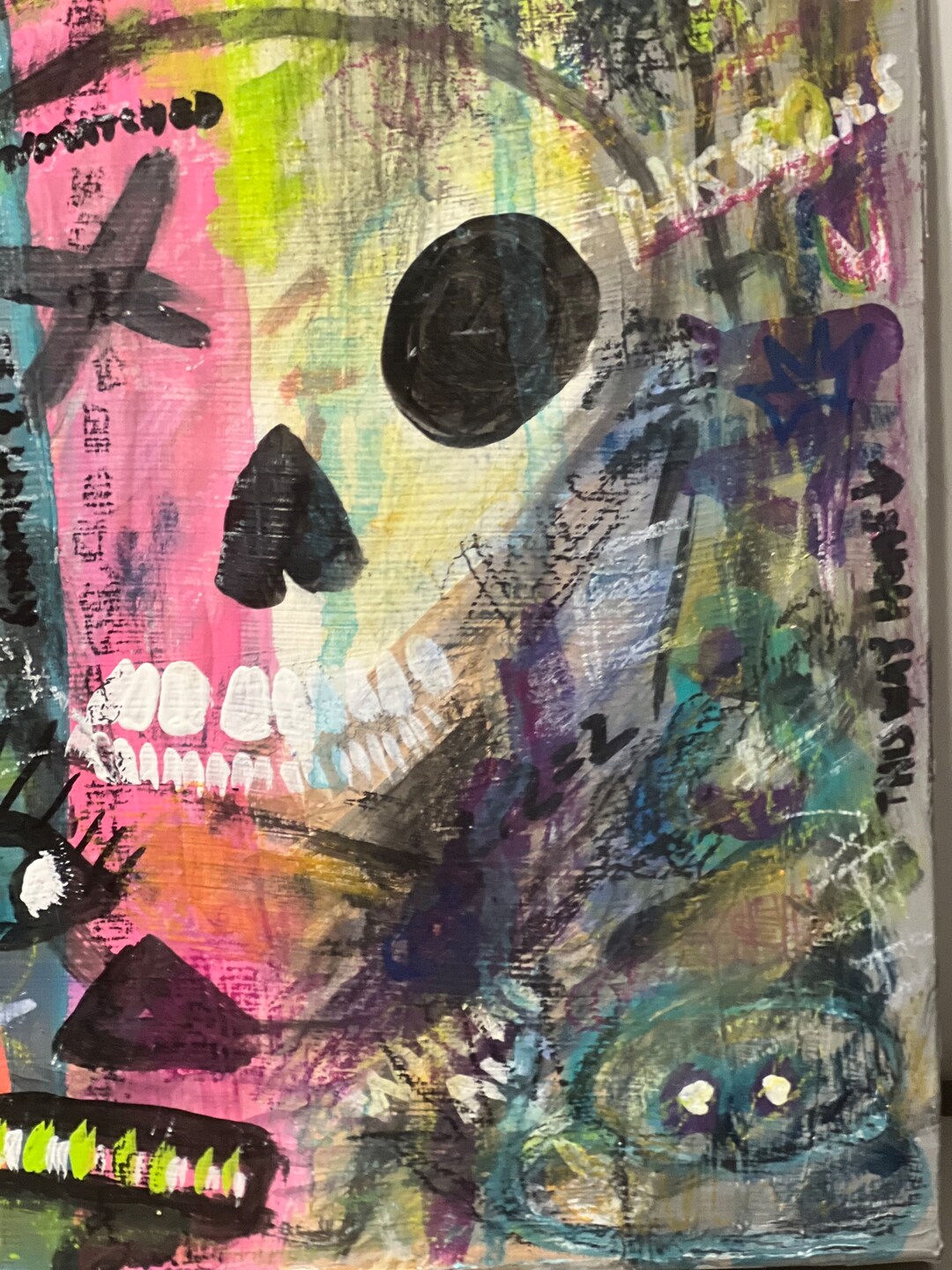 8x8 Original Abstract Skull Art: Neo Expressionist Graffiti Style