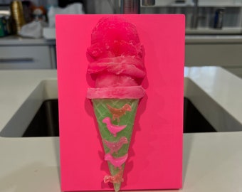 3D Neon Pink Resin Ice Cream Wall Art: Kids Room Decor