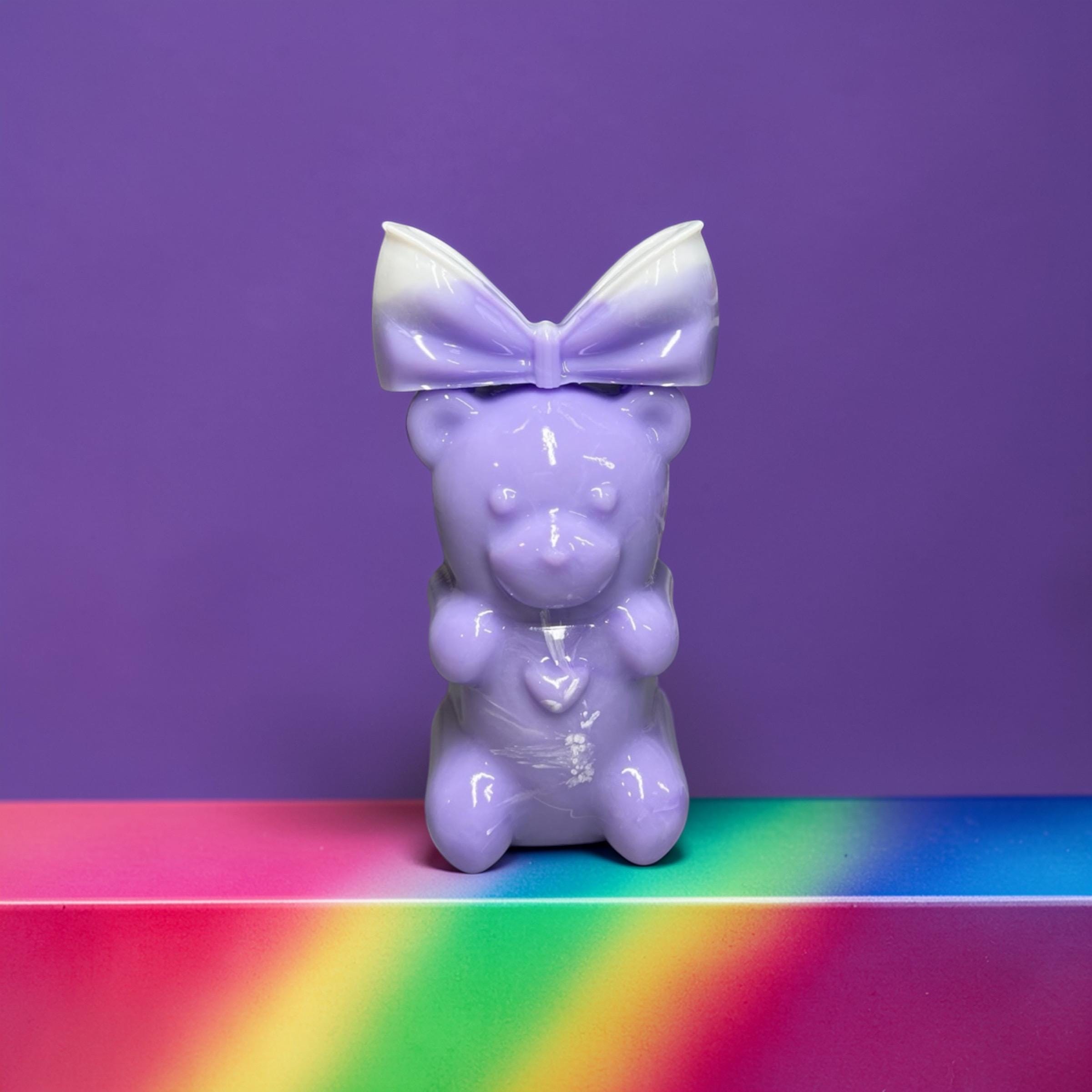 Lavender Gummy Bear Sculpture With Bow – Large Resin Pop Art Candy