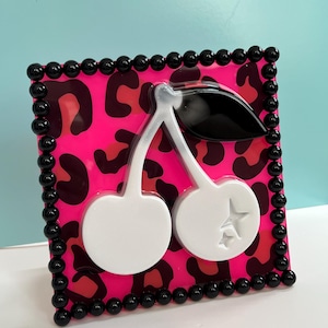 Cherry Pop Art Painting: Animal Print, Pink Maximalist Decor