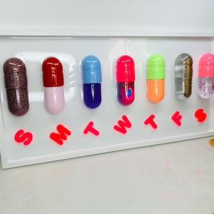Magic Pill Pop ART Happy Chill Pill Capsule, 3D Pop Art wall art, Candy Art, Gallery Wall Hanging, Daily Pill Organizer