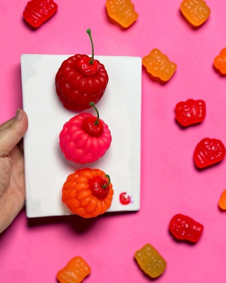Cherry Wall Art • 3D Resin Cherry Decor • Pop Art Kitchen Wall Decor • Pink Fruit Wall Art • Cute Kitchen Decor • Small Wall Hanging 8x6 image 1