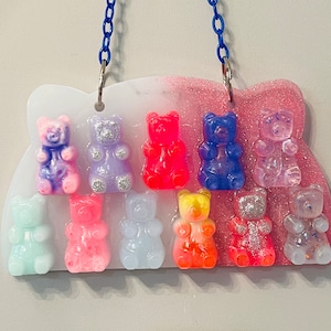 Hanging Bear on Bear Large Resin Gummy Bears, 3D Pop Art wall art, Acrylic Frame, Pop Art Decor, Nursery Room Decor, Candy Art, Neon Pop Art