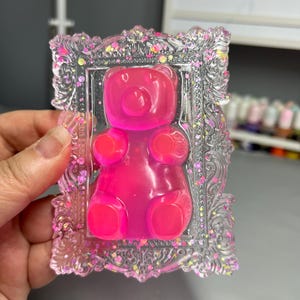 Gummy Bear Wall Art, Neon Pink, 3D Pop Art, Neon Resin Art, Candy Art, Pop Art Decor, Kids Nursery Decor, Shimmer Glitter Frame