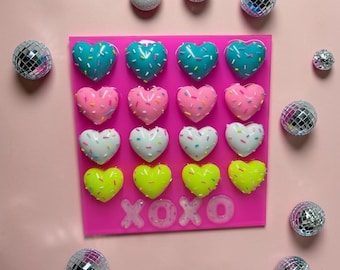 Neon Pink Heart Wall Art – 3D Candy Sprinkle Hearts, XOXO Pop Art Decor, Kawaii Resin Art, Valentine Gift