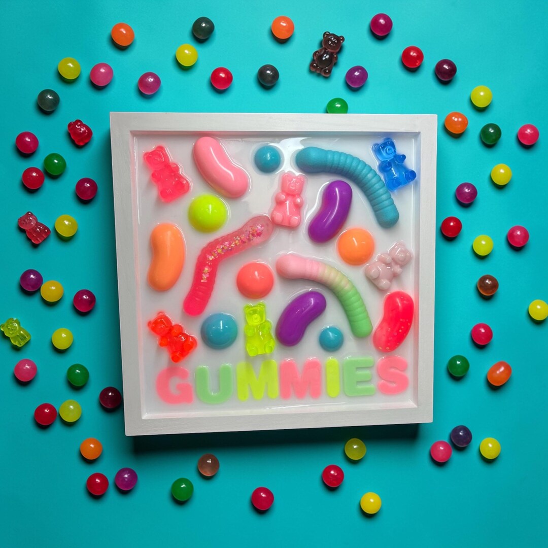 Rainbow Gummy Candy Wall Art - 3D Resin Jellybean & Gummy Bear Pop Art ...