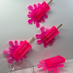 Neon Pink Large Melting Splatter Popsicle Wall Hanging, Neon Pop Art Decor, Resin Sculpture, Candy Art