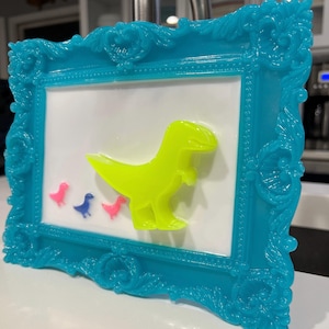 Dinosaur Wall Art, 3D Pop Art, Neon Resin Art, Candy Art, Pop Art Decor, Kids Nursery Decor, Handmade Turquoise Glossy Frame