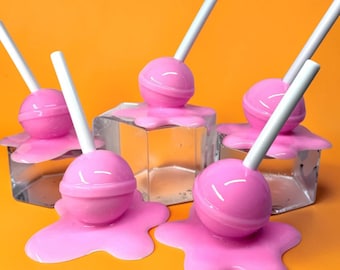 Melting Pink Lollipop Sculpture | Handmade Resin Candy Pop Art | Kawaii Dopamine Decor | Glossy Pink Desk Art | Sweet Shop Aesthetic
