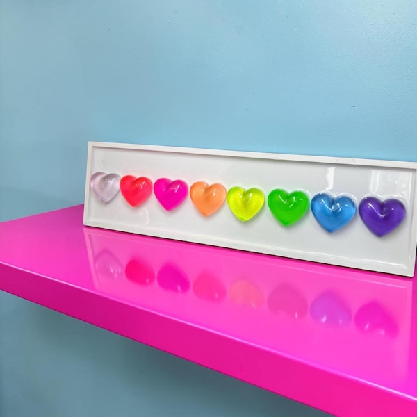Neon Rainbow Resin Gummy Hearts Wall Art: 3D Pop Art, Dopamine Decor, Nursery Room Wall Hanging, Dopamine Decor