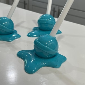 Large Melting Lollipop Pop Art Decor Teal Blue, Resin Sculpture, Candy Art