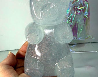Große 13 cm Gummibärchen-Figur aus Harz – bonbonfarbenes Pop-Art-Dekor – holografische Geschenkverpackung – lustiges Geschenk für Kunstliebhaber und Sammler