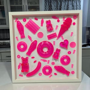 Neon Pink Candy Gummy Bears Ice Cream , 3D Pop Art Painting, Nursery Kids Room Decor, Candy Art, Wall Hanging