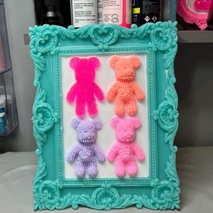 Giant Gummy Bear Wall Art, 3D Pop Art, Neon Resin Art, Candy Art, Pop Art Decor, Kids Nursery Decor, Handmade Blue Glossy Frame