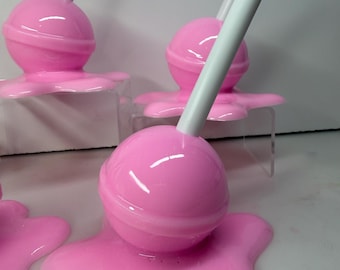 Piruleta derretida extragrande, decoración pop art, princesa recatada rosa, escultura de resina, arte de dulces