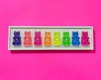 Rainbow Gummy Bear Candy Sculpture – Neon Pop Art Wall Decor – Dopamine Decor for Maximalist Interiors