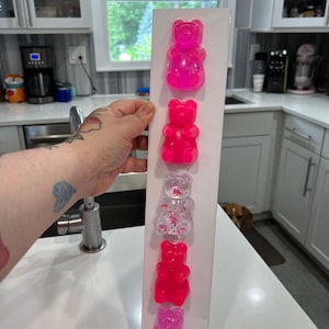Vertical Extra Large Pink Resin Gummy Bears, 3D Pop Art wall art, Nursery Room Decor, Candy Art, Wall Hanging Pink