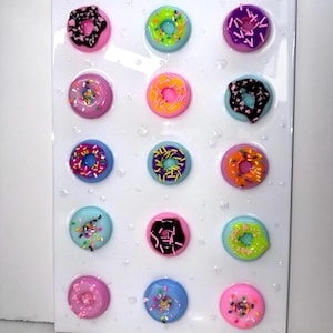 3D Mini Donuts Frosted Toppings Resin Wall Art: Neon Candy Pop Art, Kids Nursery Decor, Chocolate Vanilla Rainbow Sprinkles