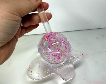 Smältande klubba extra stor popkonstdekor klar konfetti glitter, hartsskulptur, godiskonst
