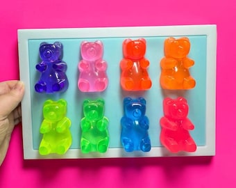 Candy Cabochon ™ Regenbogen Gummibärchen Wandkunst | 3D Kunstharz Pop Art| Neon Candy Decor |Dopamin Dekor |Bunter Süßigkeits-Wandbehang| Handgefertigt