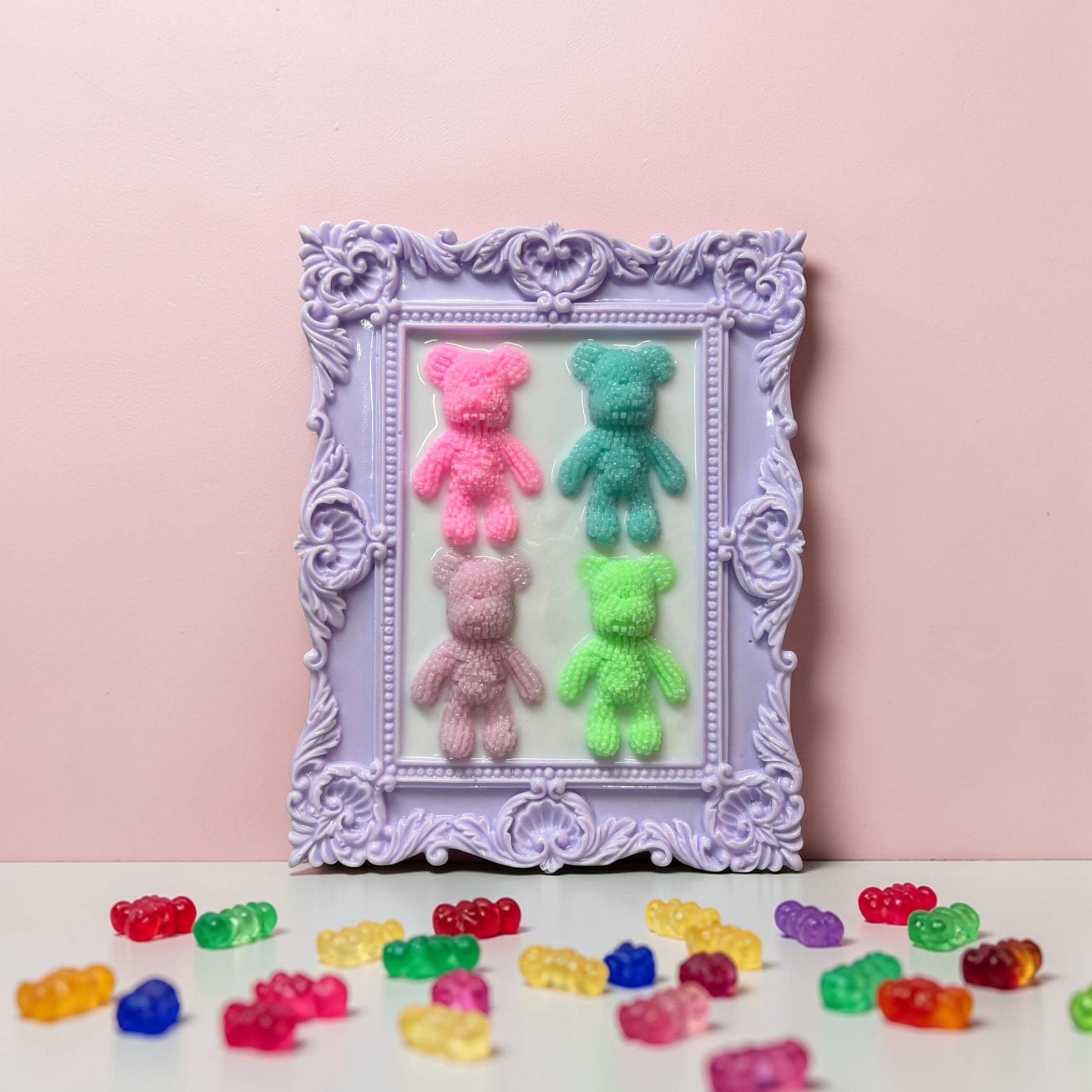 Handmade Resin Gummy Bear Wall Art – Textured Candy Pop Art Frame Handmade Resin Gummy Bear Wall Art – Textured Candy Pop Art Frame