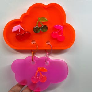 Decoración de pared con cerezas en rosa neón y naranja, arte pop 3D, decoración infantil, arte de dulces, cerezas para colgar en la pared, decoración divertida para apartamentos.
