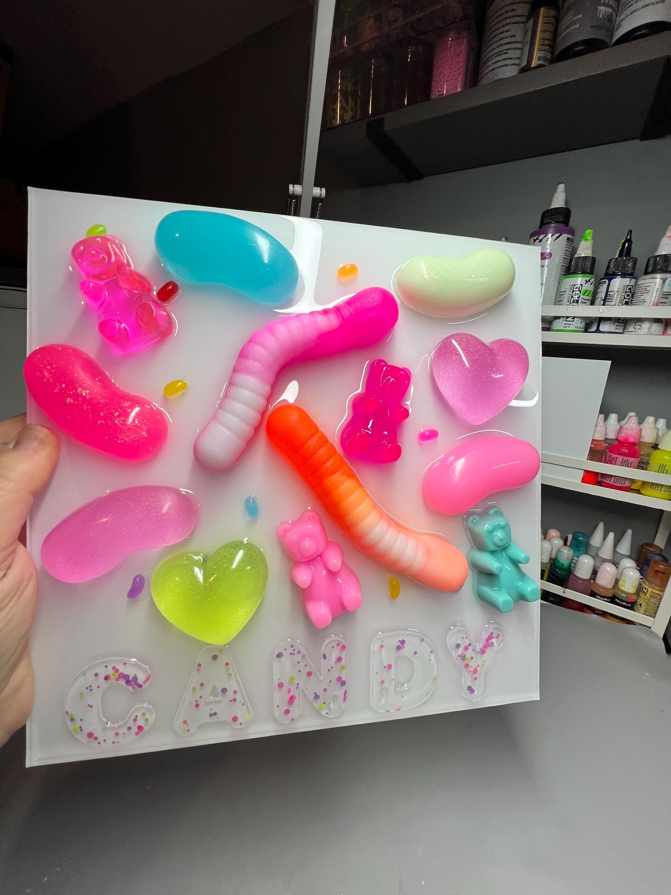 Arte mural de dulces de resina 3D: gominolas y ositos de goma, decoración infantil