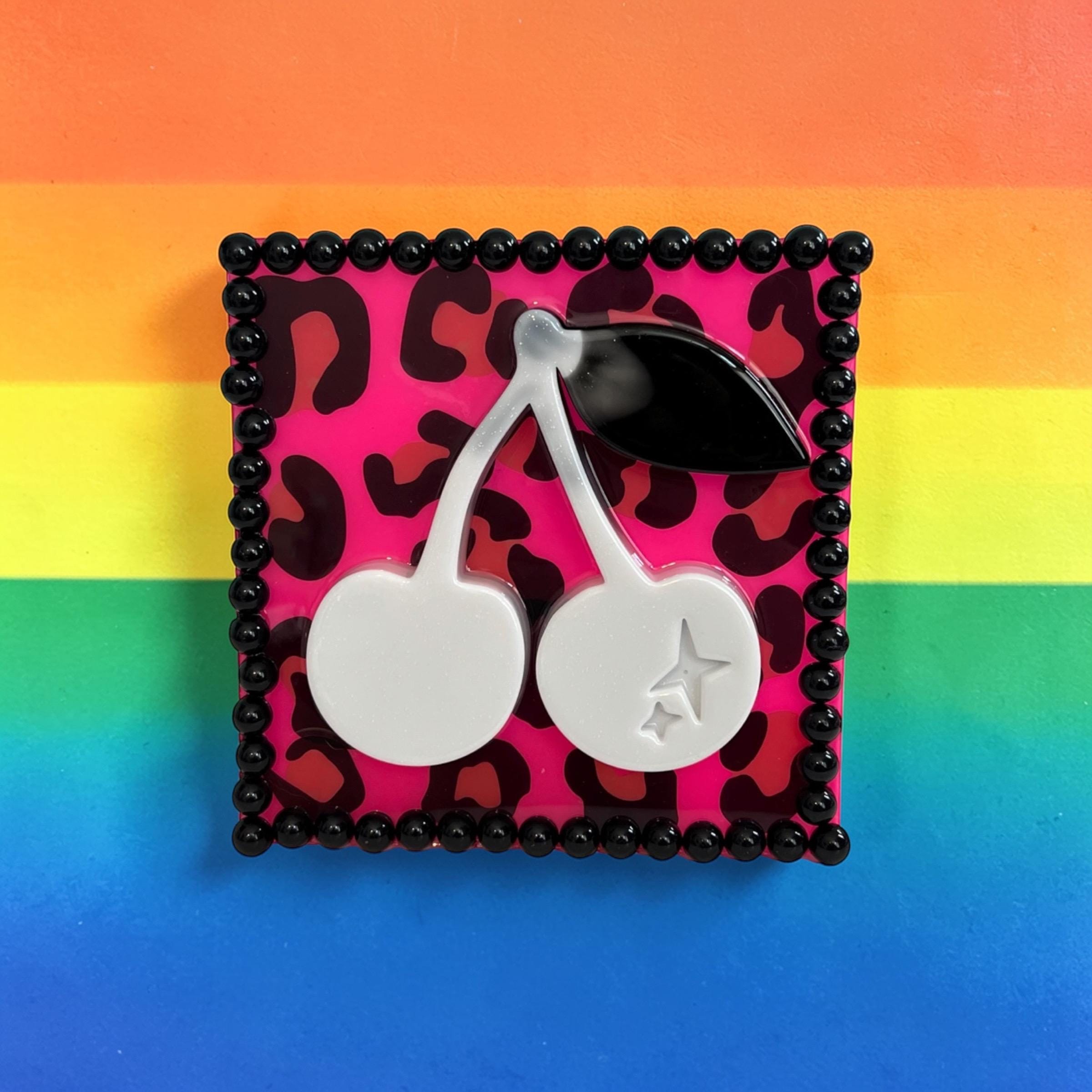 Pink Cherry Wall Art – Pop Art Cherry Sculpture, Leopard Print