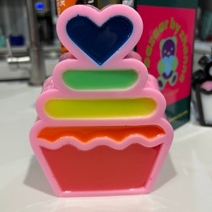 Giant 3D Rainbow Pink Cupcake Pop Art Decor, Rainbow Bookend, Resin Sculpture, Candy Art, Nursery Kids Room Decor, Fake Bake
