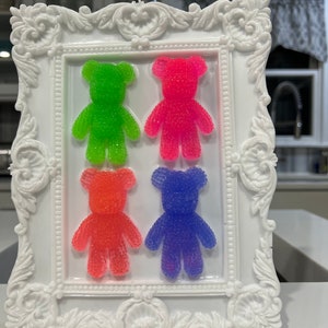 Gummy Bear Wall Art, Rainbow 3D Pop Art, Neon Resin Art, Candy Art, Pop Art Decor, Kids Nursery Decor, Handmade White Glossy Frame